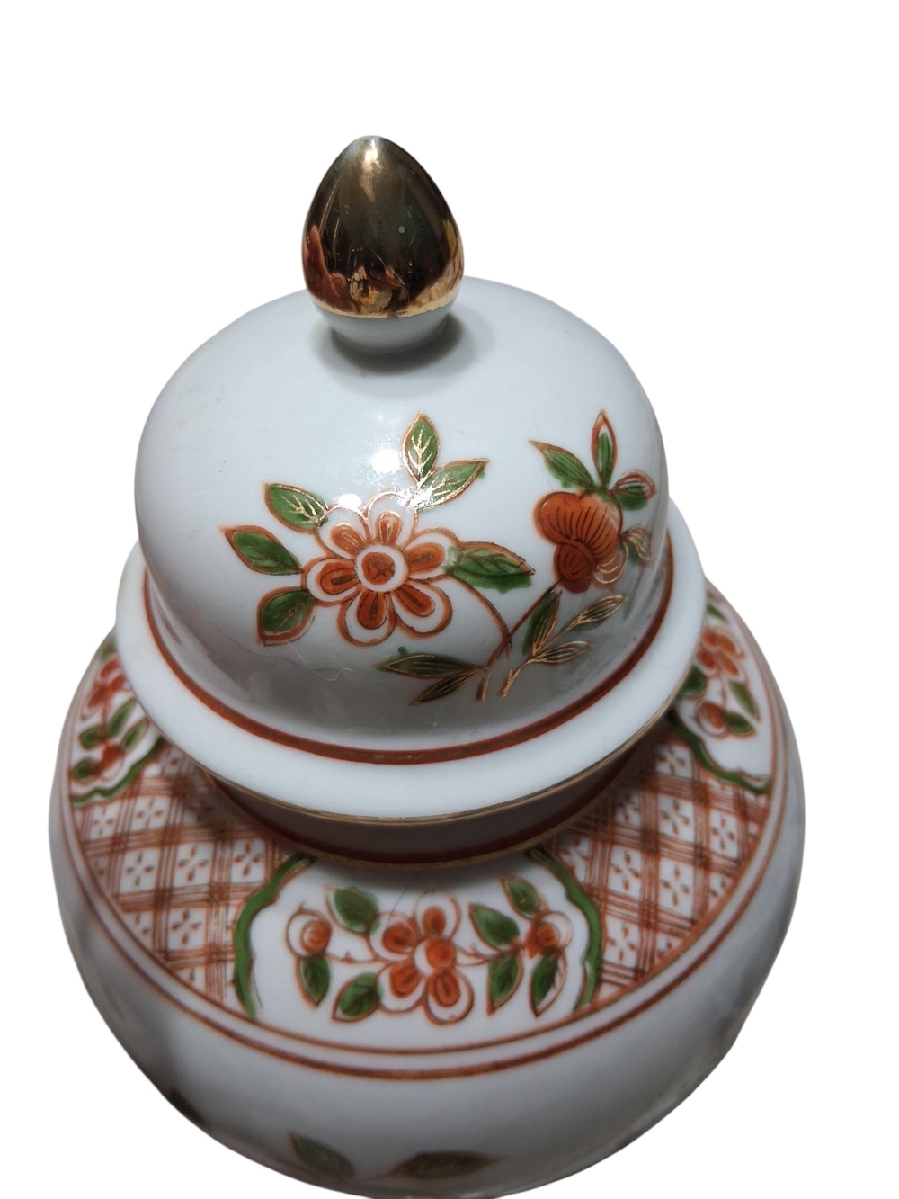 Andrea By Sadek White Porcelain Ginger Jar with Gold and Green Floral Accents - Picture 5 of 8
